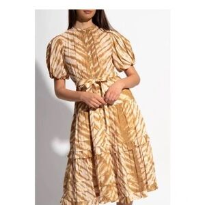 Ulla Johnson Magdalena Tiered Sand Tiger Print Midi Dress Size 10